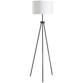HOMCOM Black Standing Lamp with Fabric Shade 59.75" Steel Tripod for Living Room
