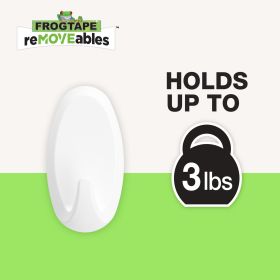 FrogTape reMOVEables Medium White Heavy Duty Hooks – 8-Pack with 12 Adhesive Strips, CleanGrip Technology