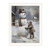 Trendy Decor 4U Finishing Touch on the Snowman White Framed Wall Art for Living Room, Holiday Wall Art Print for Home Decor