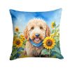 Goldendoodle in Sunflowers Throw Pillow Machine Washable, Indoor Outdoor Decorative Pillow for Couch, Bed or Patio, 14Hx14W