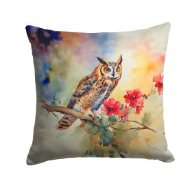 Long-Eared Owl Throw Pillow Machine Washable, Indoor Outdoor Decorative Pillow for Couch, Bed or Patio, 14Hx14W