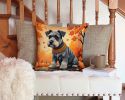 Schnauzer Fall Throw Pillow Machine Washable, Indoor Outdoor Decorative Pillow for Couch, Bed or Patio, 14Hx14W