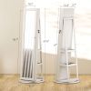 HOMCOM 360° Swivel Jewelry Armoire, Lockable Jewelry Cabinet with Full-Length Mirror, Storage Shelves, White