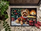 Yorkshire Terrier Cozy Christmas Doormat Front Door Mat Indoor Outdoor Rugs for Entryway, Non Slip Washable Low Pile, 24H X 36W