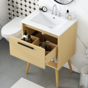 24 Bathroom Vanity With Sink Combo, Multi-functional Bathroom Cabinet With Drawer, MDF Board, Natural (Option: Natural)