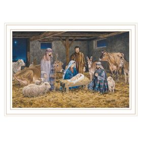 Trendy Decor 4U The Greatest Gift of All - The Birth of Christ White Framed Wall Art for Living Room, Nativity Wall Art Print for Home Decor (Color: as Pic)