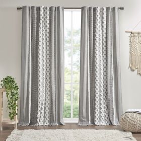 Cotton Printed Curtain Panel with Chenille Stripe and Lining(Only 1 Pc Panel) (Color: as Pic)