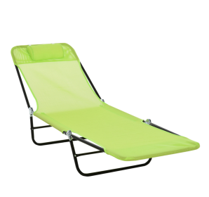 Folding Beach Chaise Lounge, 5-Level Adjustable Back, With Headrest And Breathable Mesh Seat, For Patio Or Deck, Green (Color: Green)